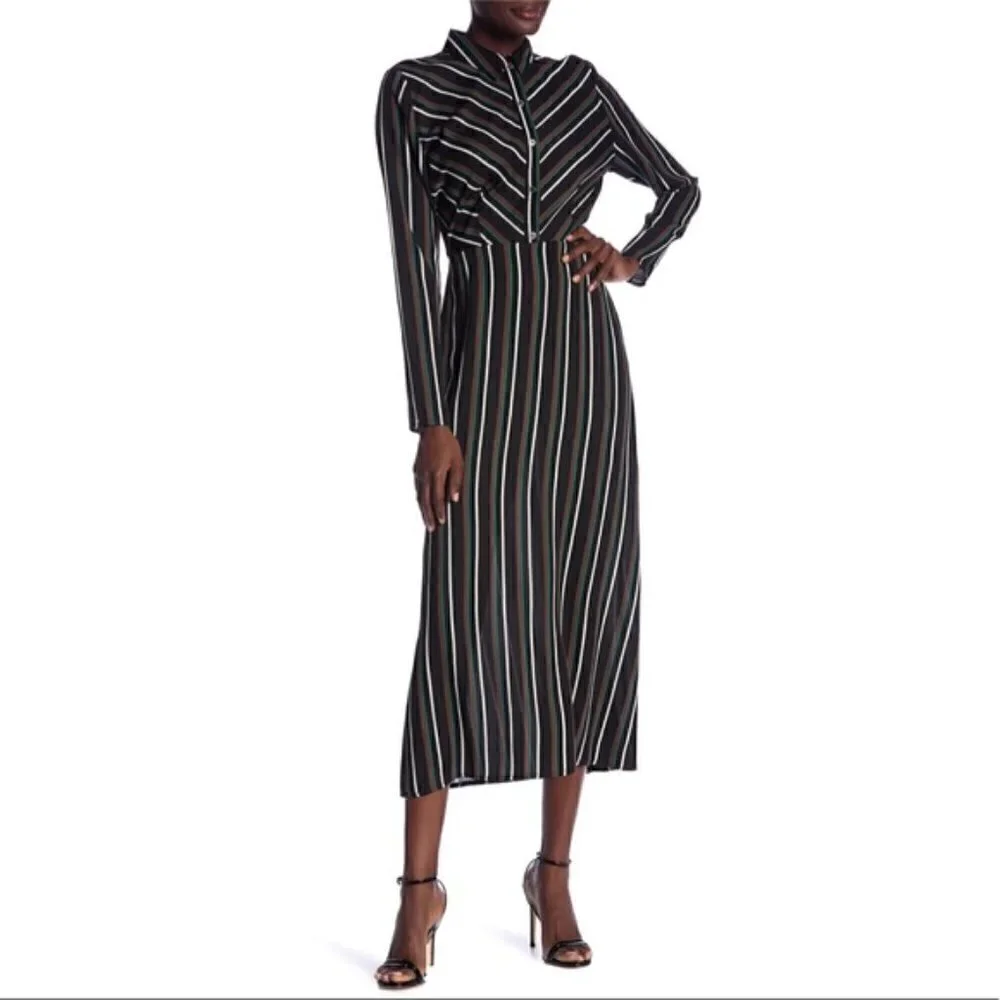 Abound Women's Size Large Button Front Maxi Dress Black Brown Spice Stripes Long